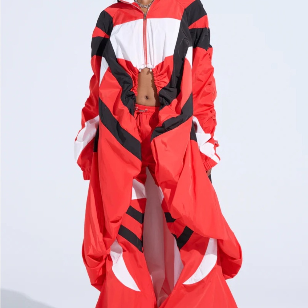 AKIRA Red Black Avant-Garde Long Track Sport Jacket Dress Moto Sport Race L